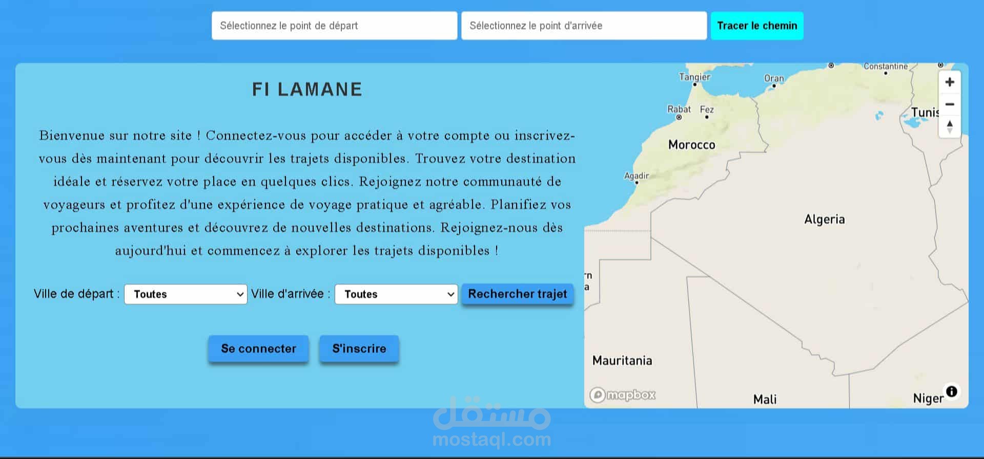مشروع "FI LAMANE" — منصة لحجز ومشاركة الرحلات (VTC / Covoiturage)