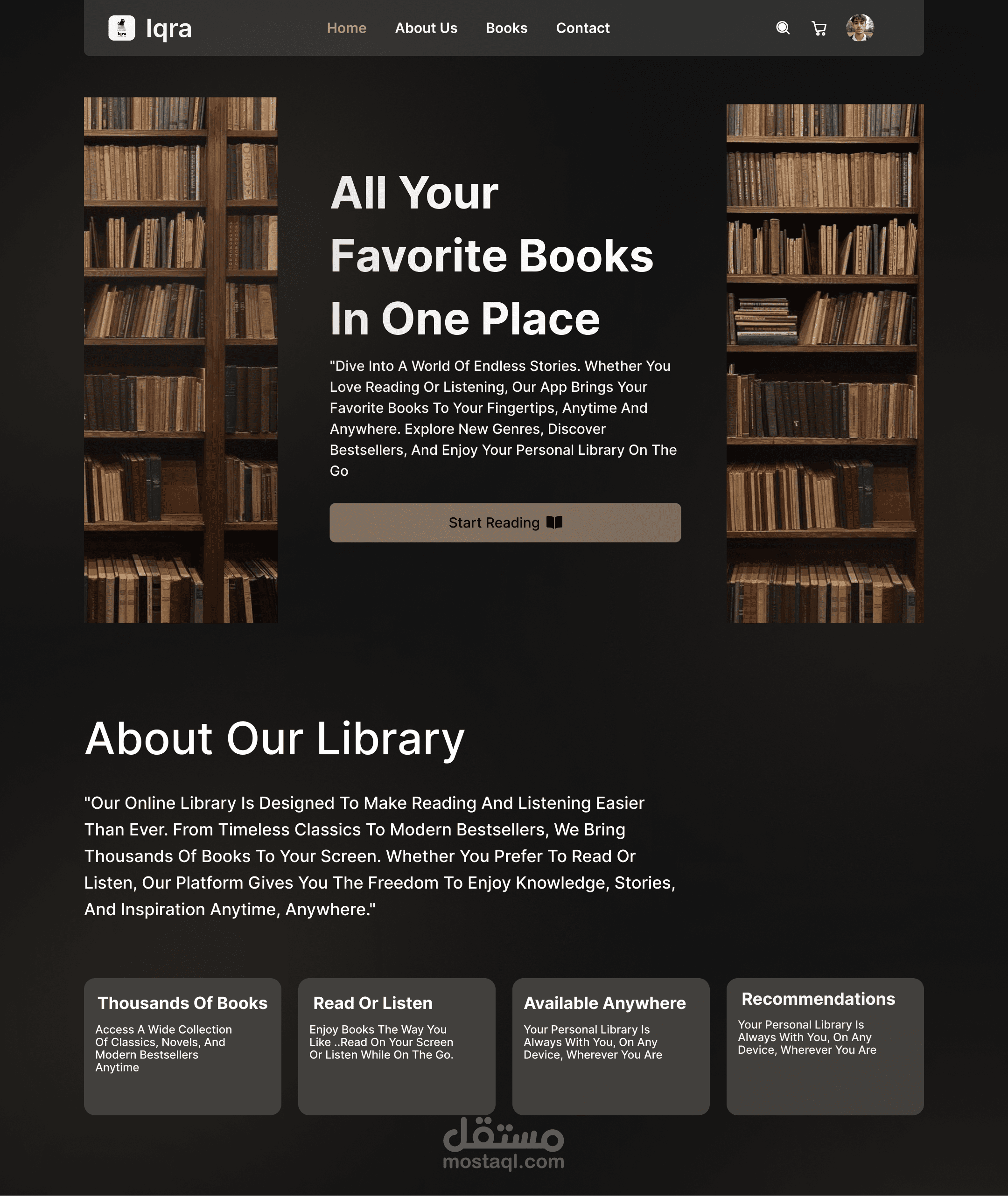 Iqraa هو تصميم واجهة Landing Page