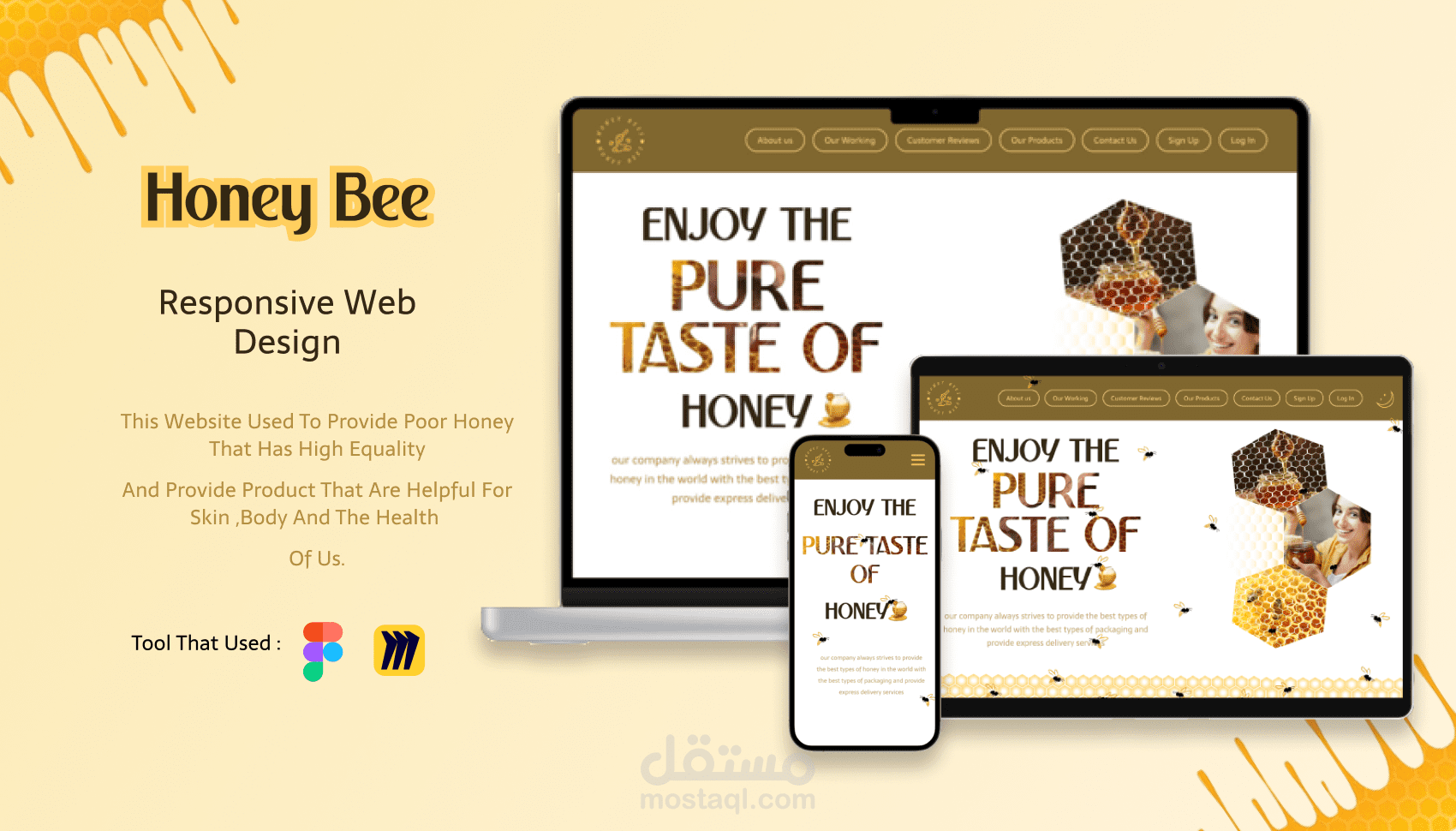 تصميم واجهة مستخدم متجاوبة لمتجر "Honey Bee" لمنتجات العسل الطبيعي