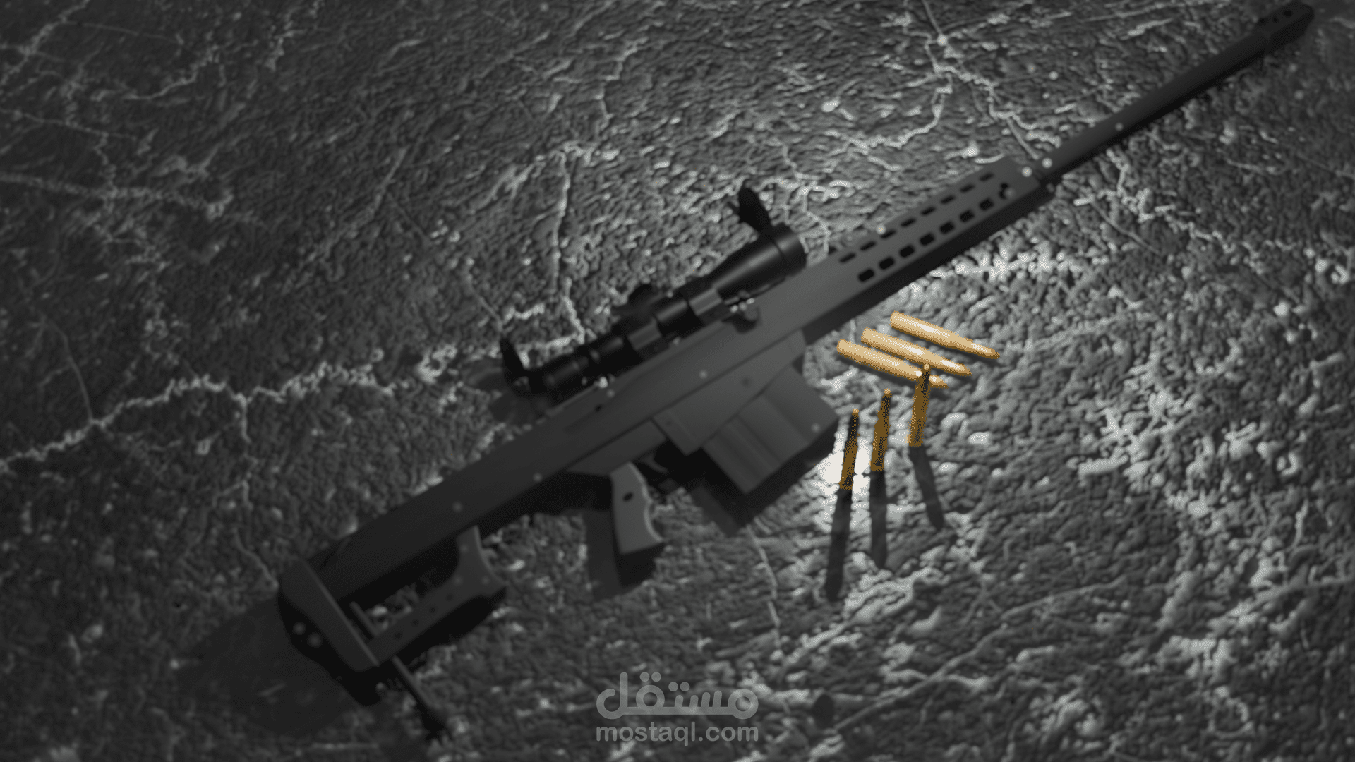 3D Hard Surface Modeling – Sniper Rifle (Barrett Style)-نمذجة ثلاثية الأبعاد للأجسام الصلبة – بندقية قنص (ستايل باريت)