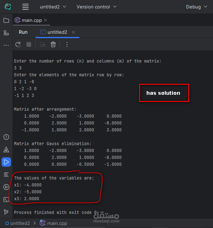 Gaussian Elimination in Cpp