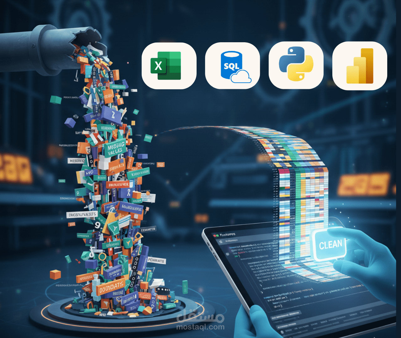 تنظيف وتنظيم البيانات باحتراف باستخدام Excel وSQL وPython وPower BI