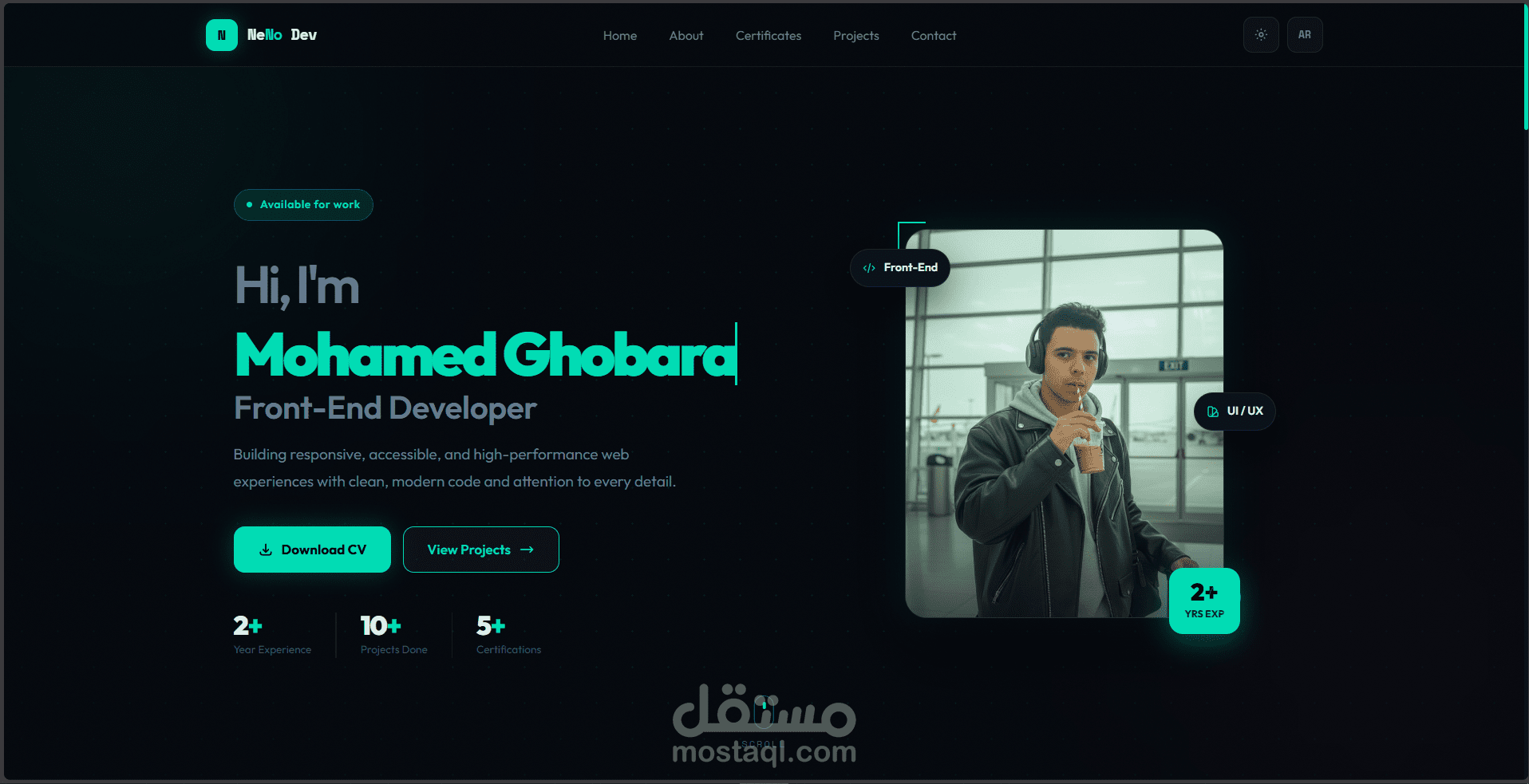 موقع بورتفوليو شخصي لمطور ويب