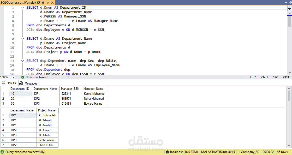 SQL Queries – Company Database Management
