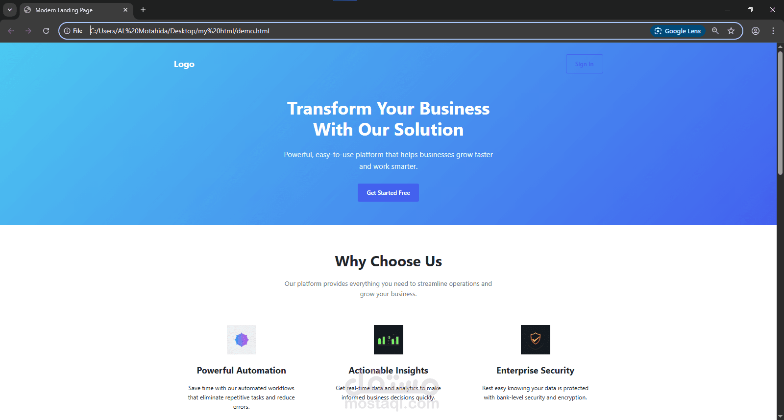 تصميم صفحة هبوط جذابة باستخدام HTML وCSS فقط | متجاوبة وسهلة التصفح
