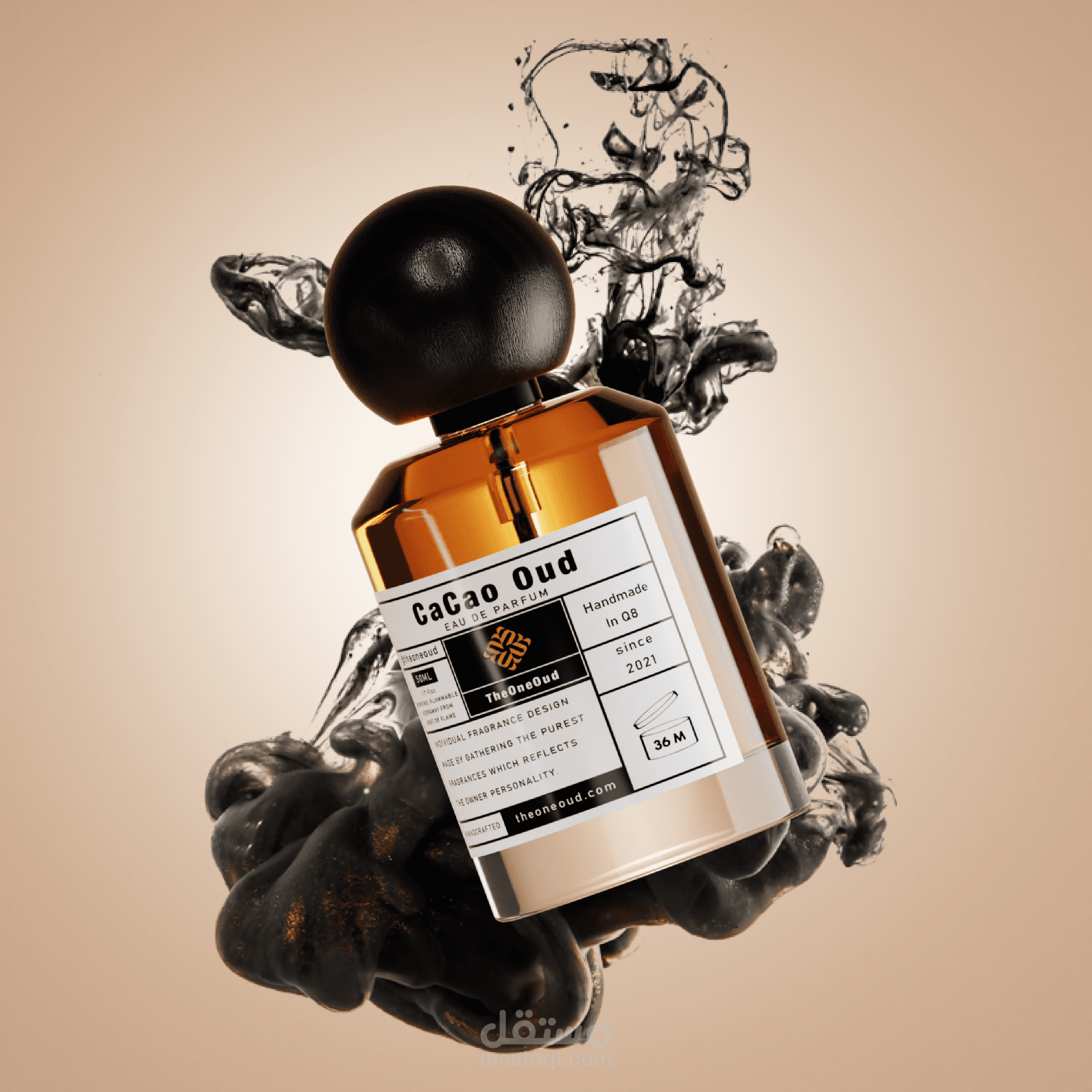 تصميم 3D مع إظهار واقعي لزجاجة عطر