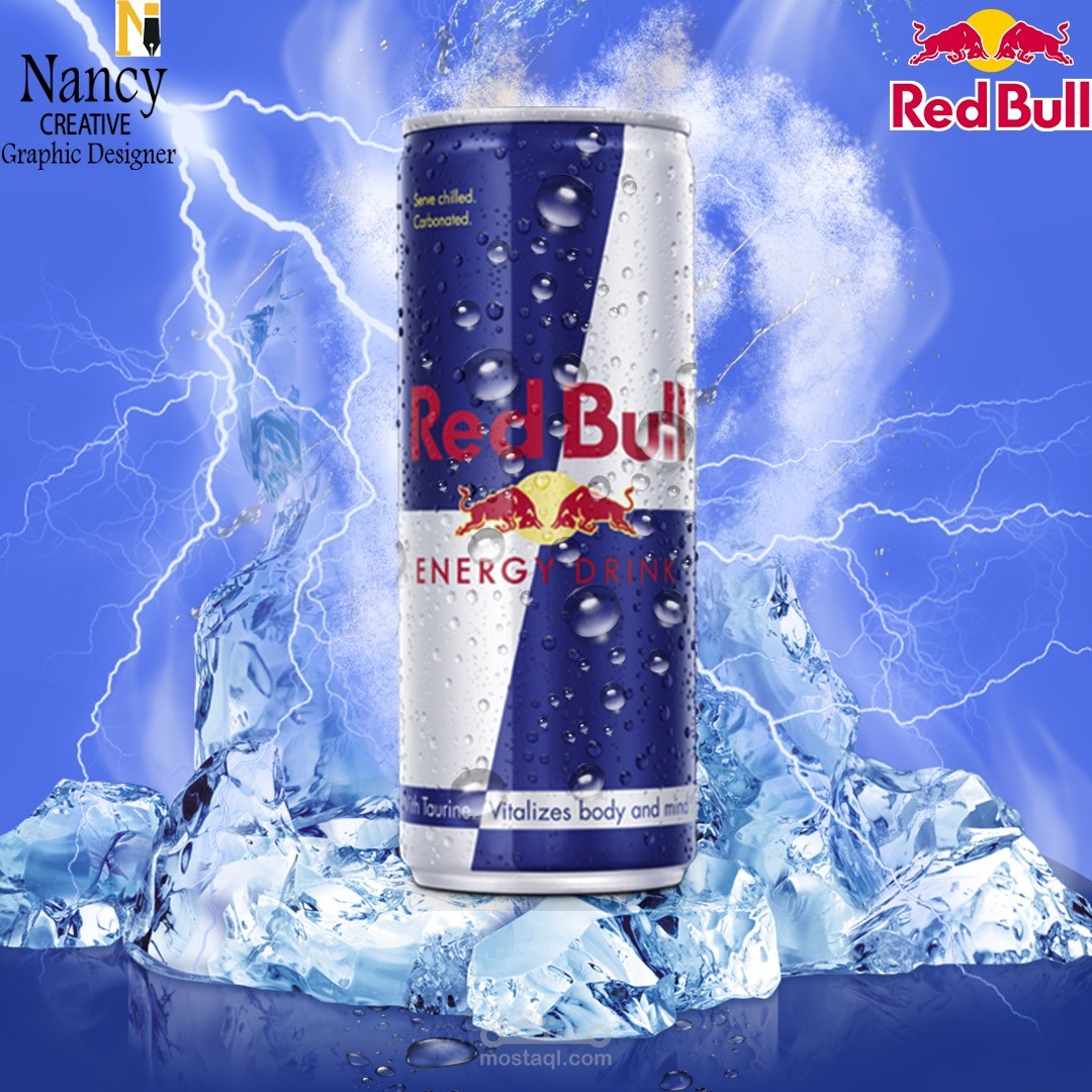 تصميم إعلان احترافي لمشروب الطاقة Red Bull
