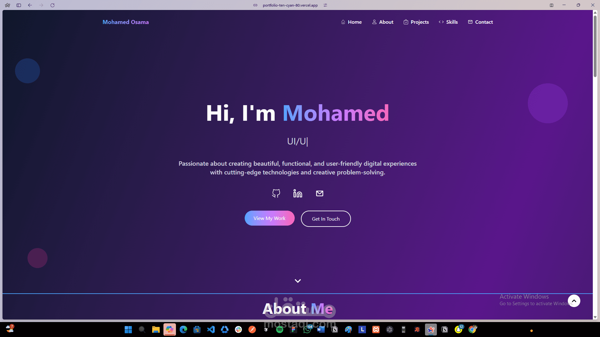موقع البورتفوليو الشخصي – Mohamed Osama Portfolio Website