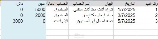 دفتر يومية عام - قيود محاسبية على اكسيل