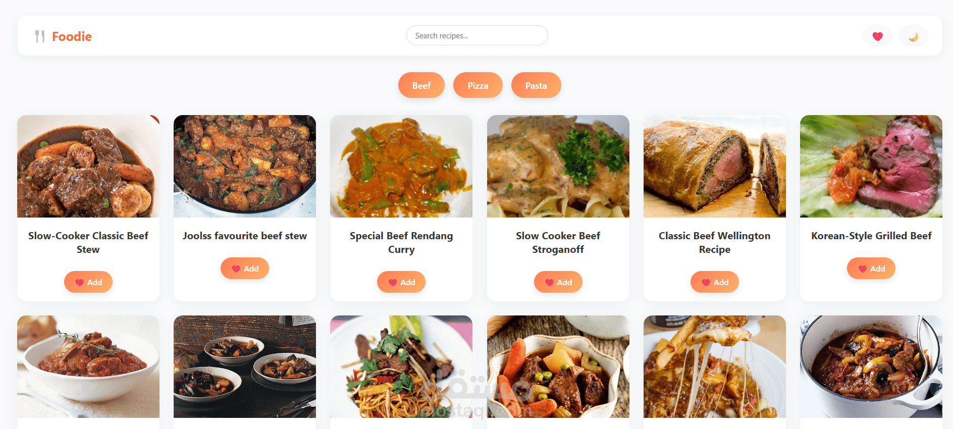 مشروع "Foodie" بHTML CSS JS