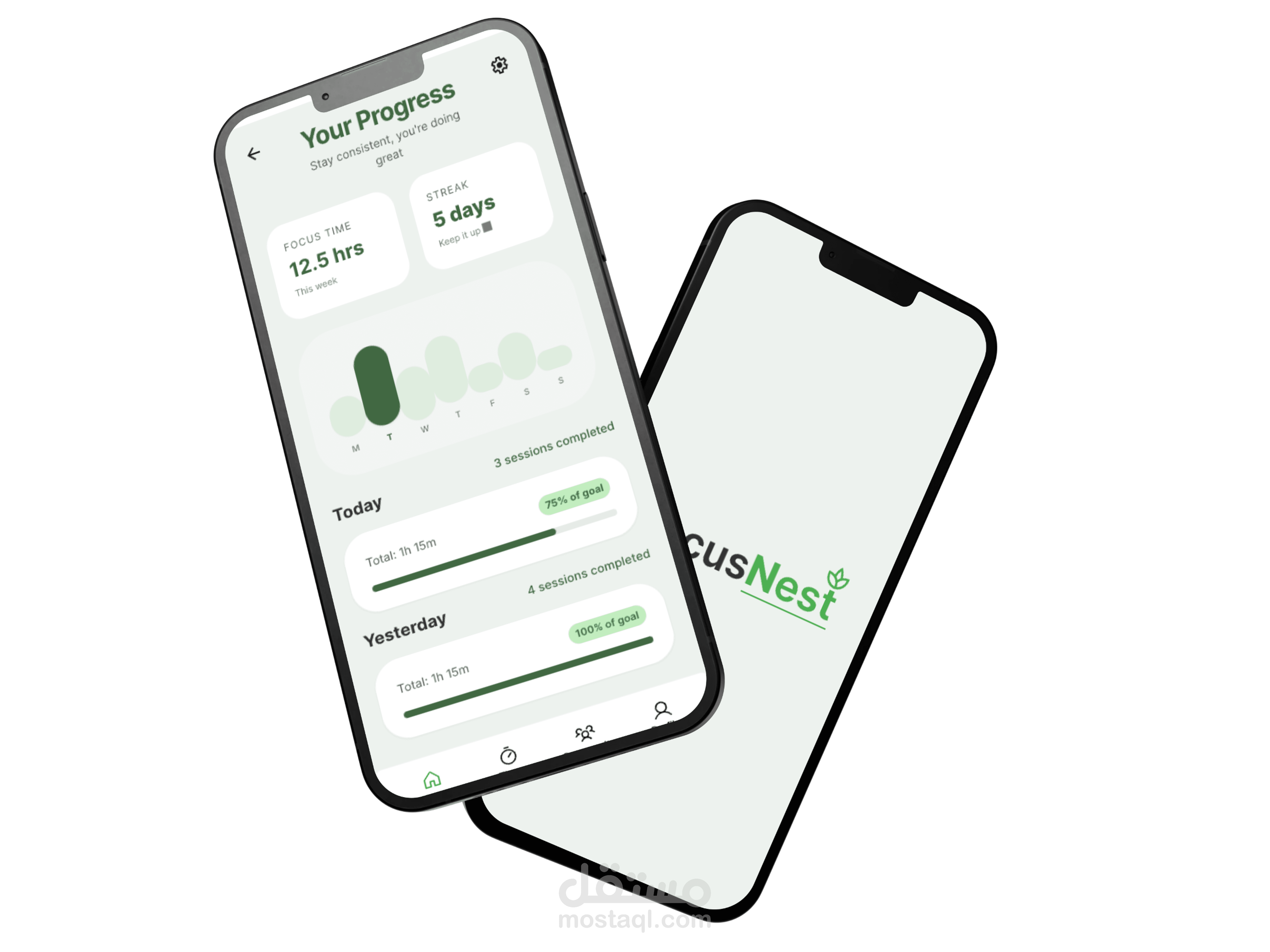 تصميم تطبيق FocusNest لإدارة الوقت والتركيز | UI/UX