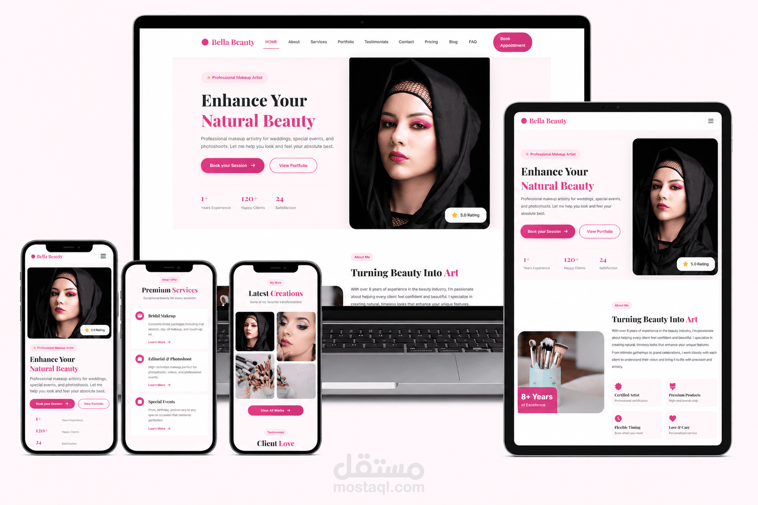 تصميم وتطوير موقع تجميلي احترافي (Beauty & Makeup Website) بتجربة مستخدم عالية التحويل