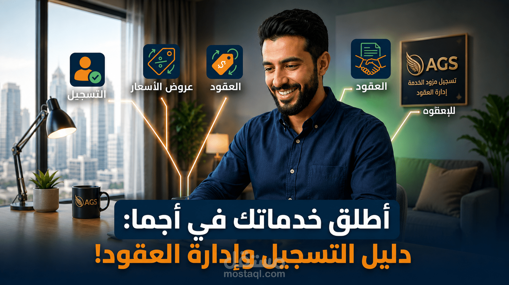إنتاج فيديو موشن جرافيك تعريفي واحترافي لمنصة "أجما" (شرح نظام مزودي الخدمة والعقود)