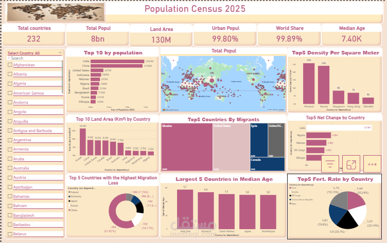 تصميم داشبورد التعداد السكانى 2025- Power BI
