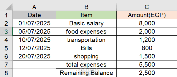 Monthly Budget Management in Excel