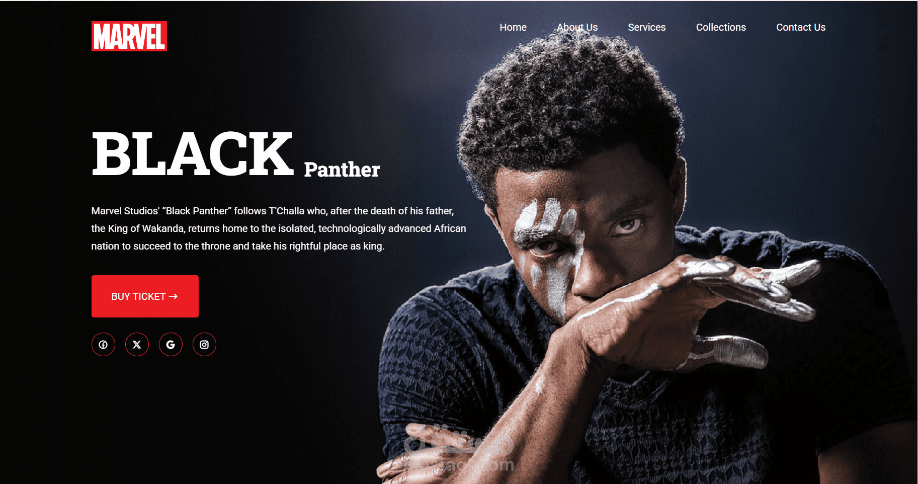 تصميم واجهة مستخدم لصفحة هبوط فيلم (Black Panther)