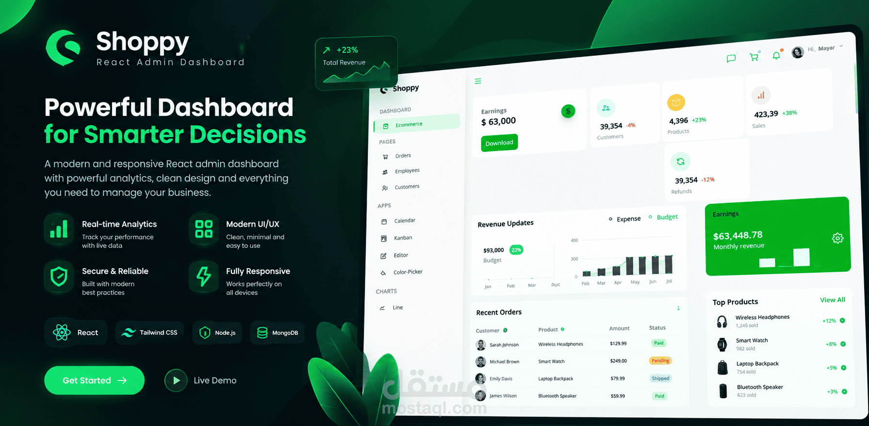 React Admin & Analytics Dashboard