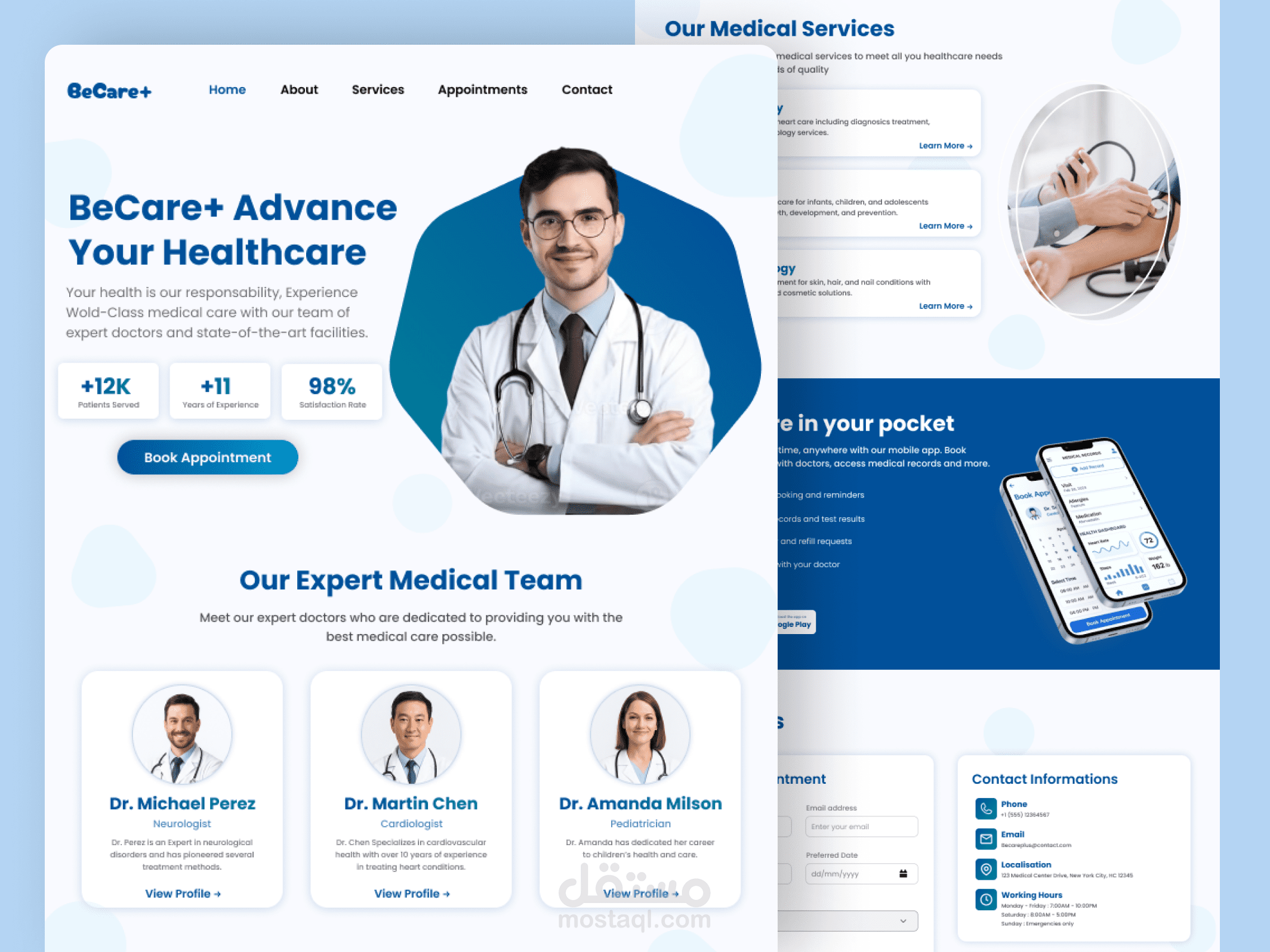 تصميم صفحة هبوط لموقع طبي BeCare+