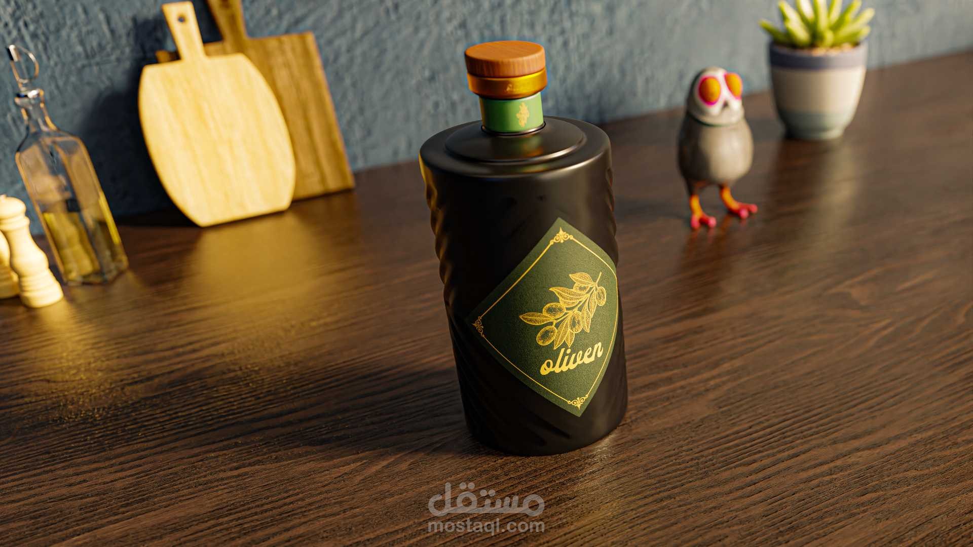 تصميم ثلاثي الأبعاد احترافي لمنتج زيت زيتون باستخدام Blender