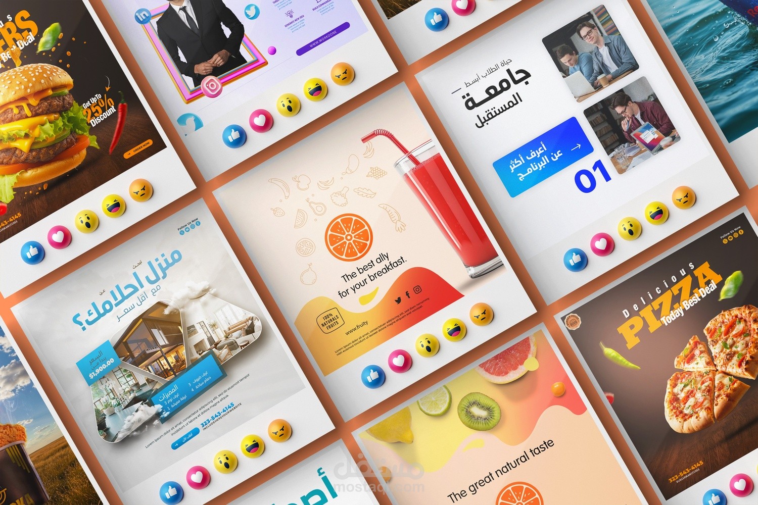 نماذج عشوائية لتصاميم سوشيال ميديا