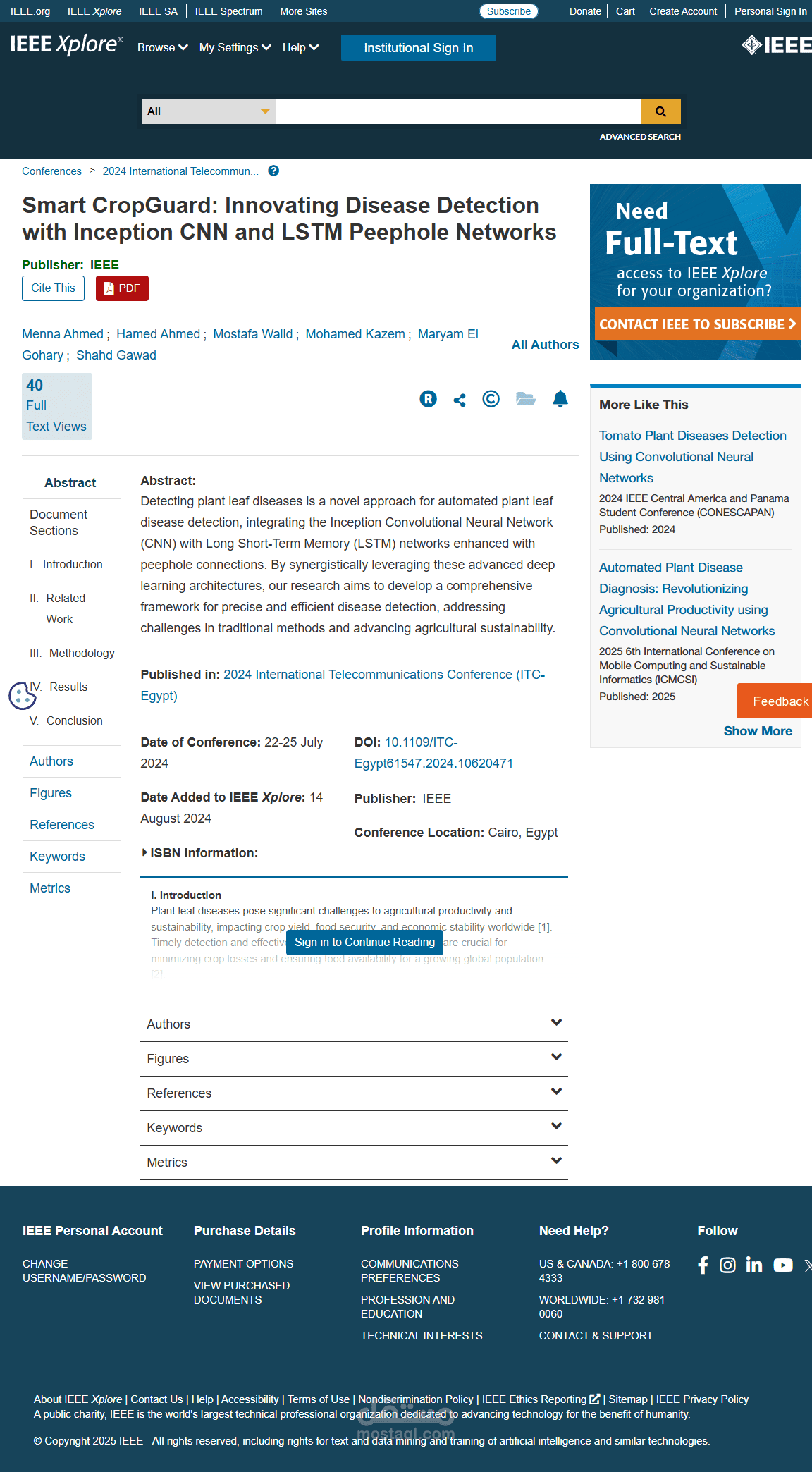 Smart CropGuard – الكشف الذكي عن أمراض المحاصيل باستخدام التعلم العميق (منشور IEEE)