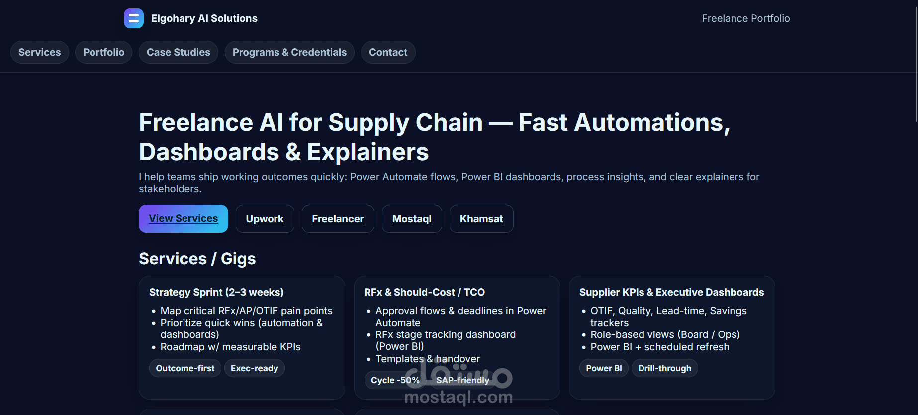 تصميم صفحة هبوط شخصية – Freelancer & AI Services