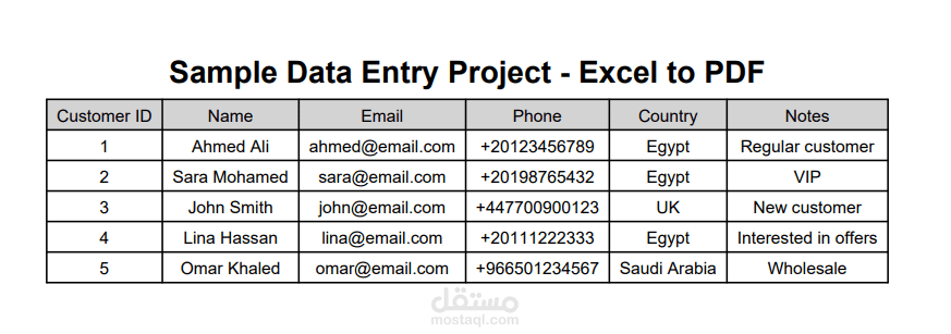 إدخال وتنظيم بيانات العملاء في ملف Excel
