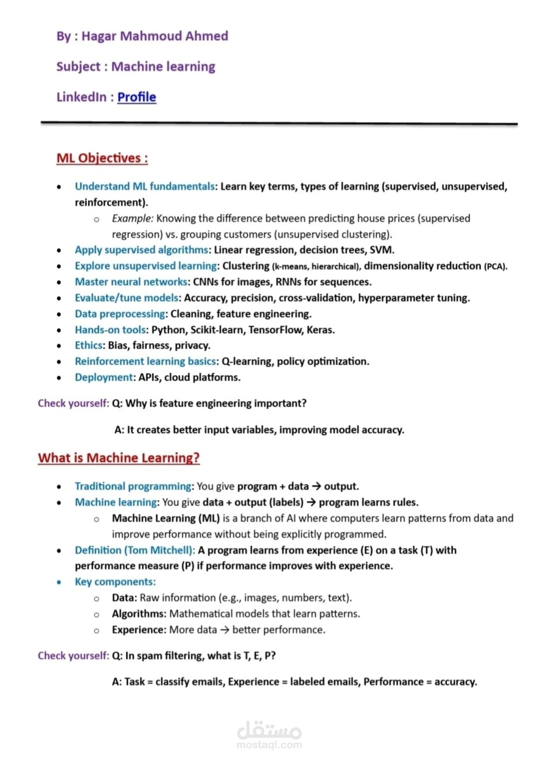 Scientific Summary Document For Machine Learning