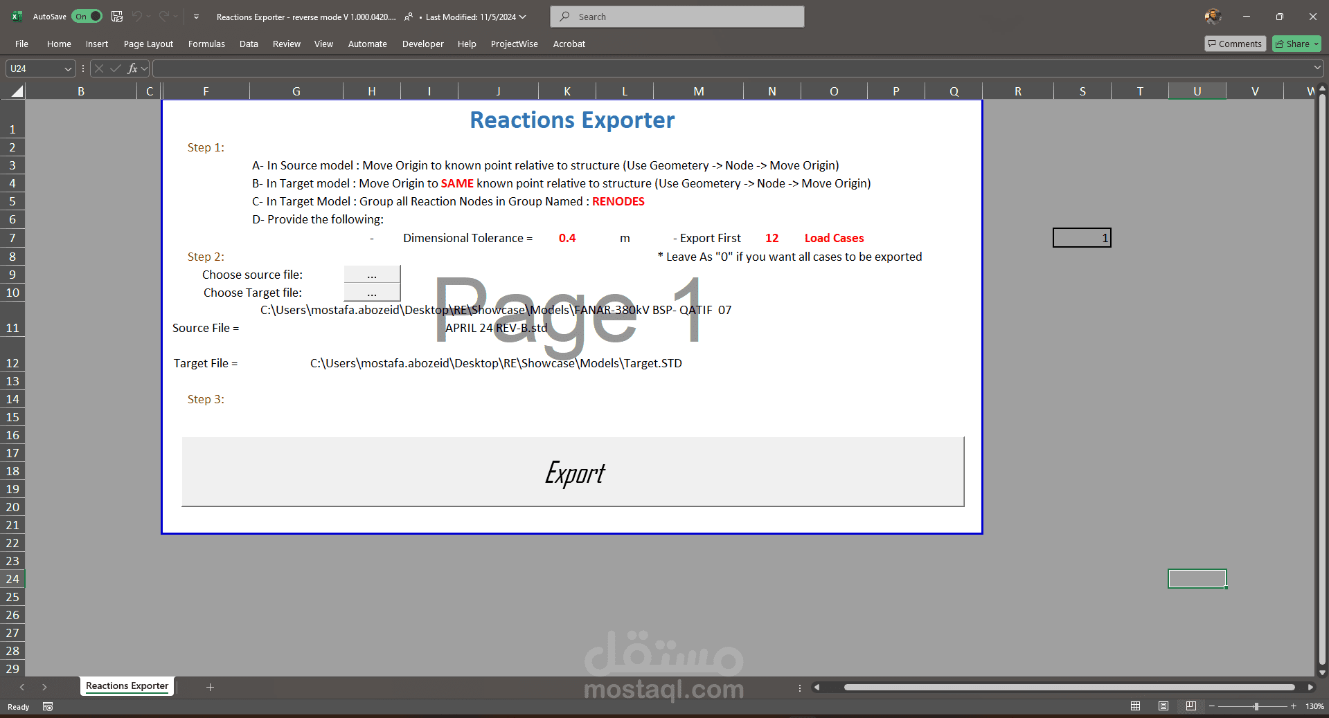 Reaction Exporter (From One STAAD Model to another)