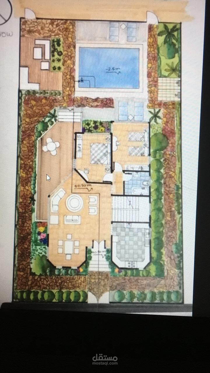 تصميم مبدئي داخلي لحديقة فيلا