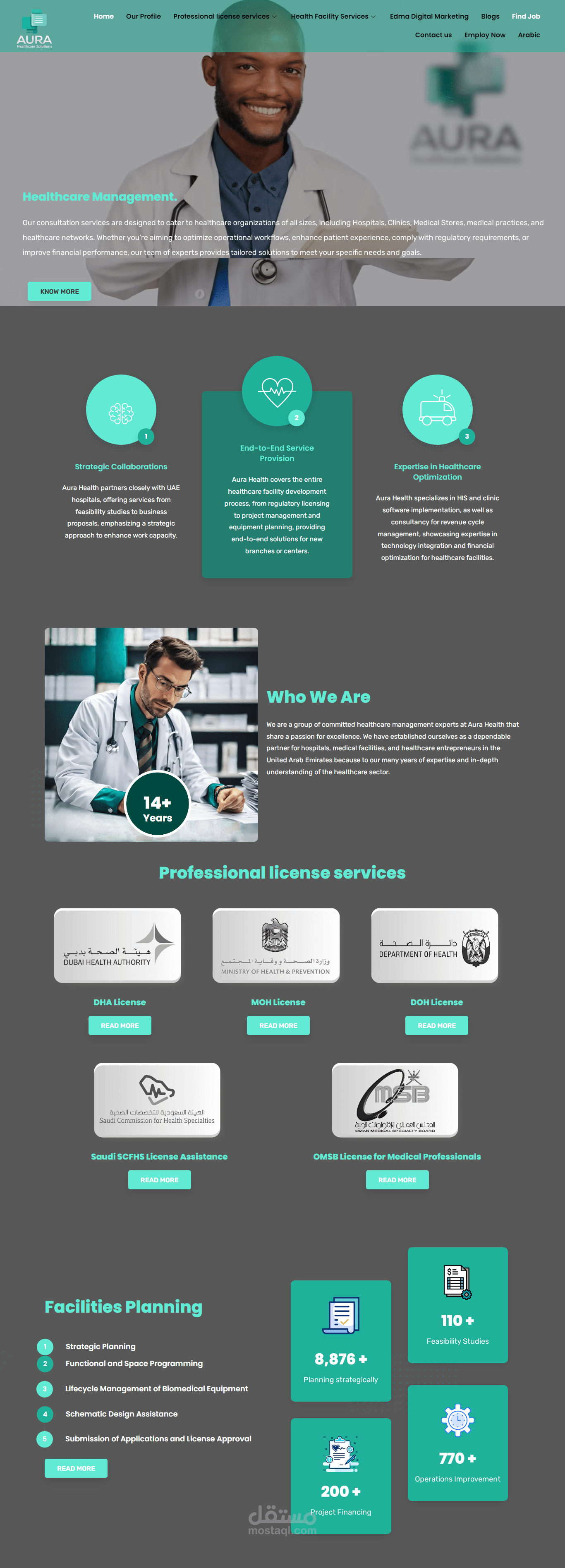 تصميم موقع لشركة Aura Health للتراخيص الطبية