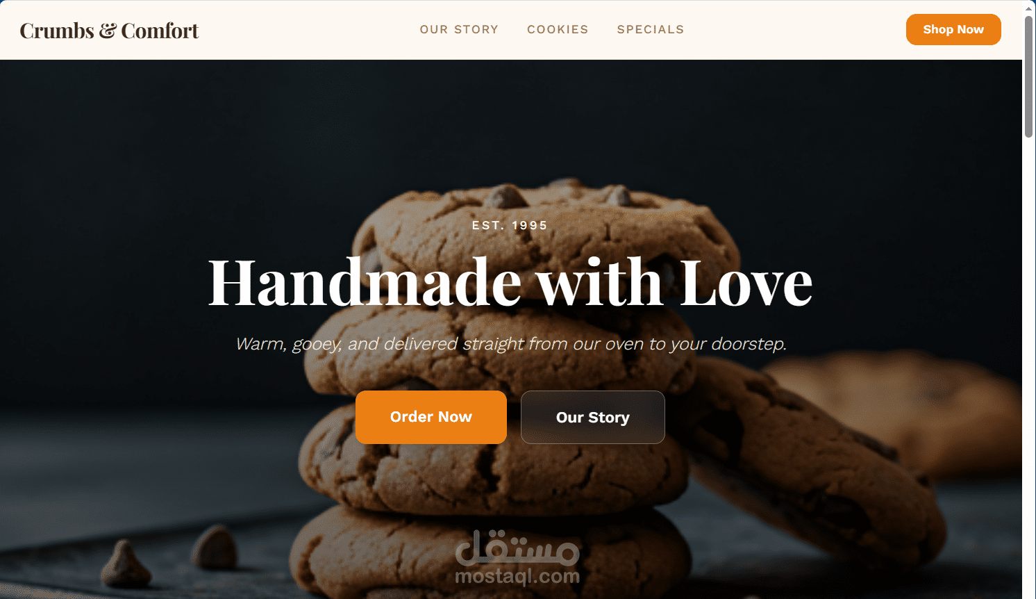 Landing Page لمخبز عصري – Crumbs & Comfort