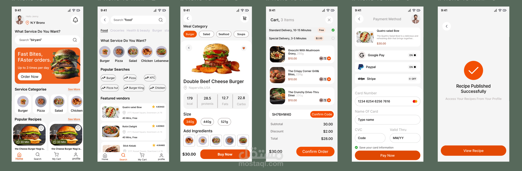 تصميم واجهة مستخدم (UI/UX) لتطبيق توصيل طعام (Food Delivery App)