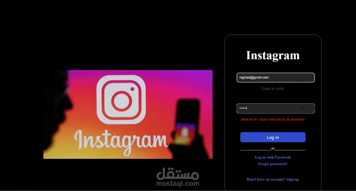 I created a website for Instagram using CSS ,java script and HTML.