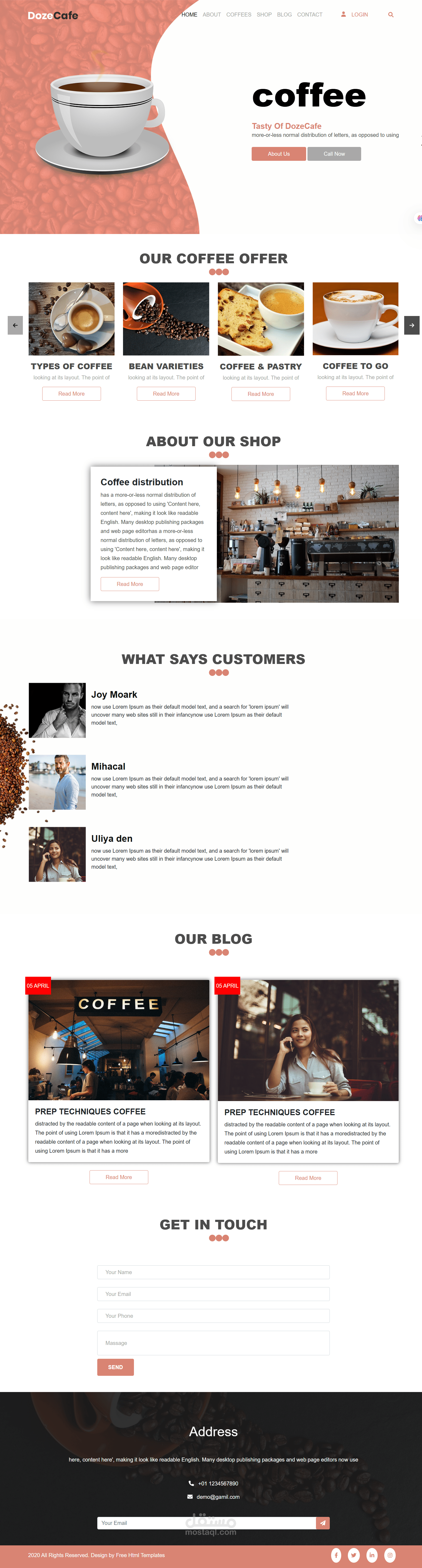 تصميم موقع كوفي شوب متجاوب باستخدام HTML وCSS وBootstrap