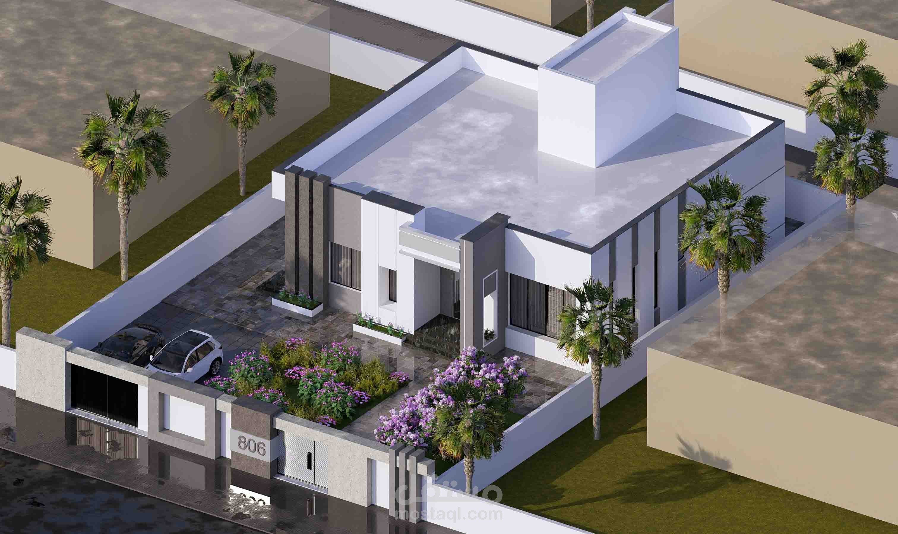 تصميم فيلا طابق ارضي 150 متر مربع