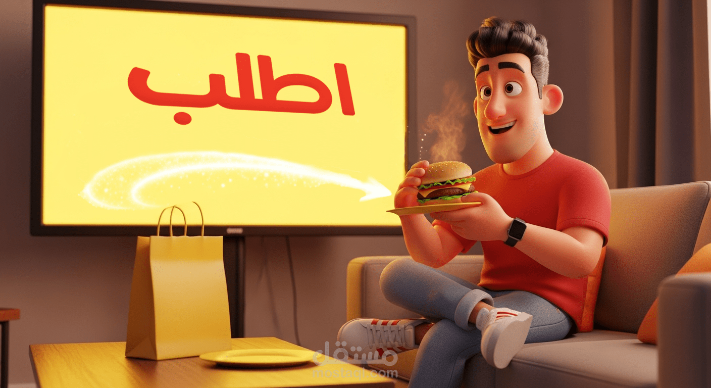 اعلان لتطبيق توصيل طعام "اطلب" بادوات الذكاء الاصطناعي