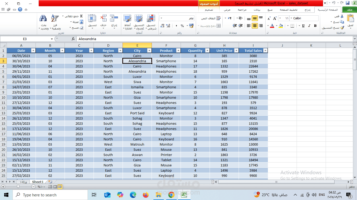 نموذج لتحليل البيانات وعمل PivotTable + Dashboard