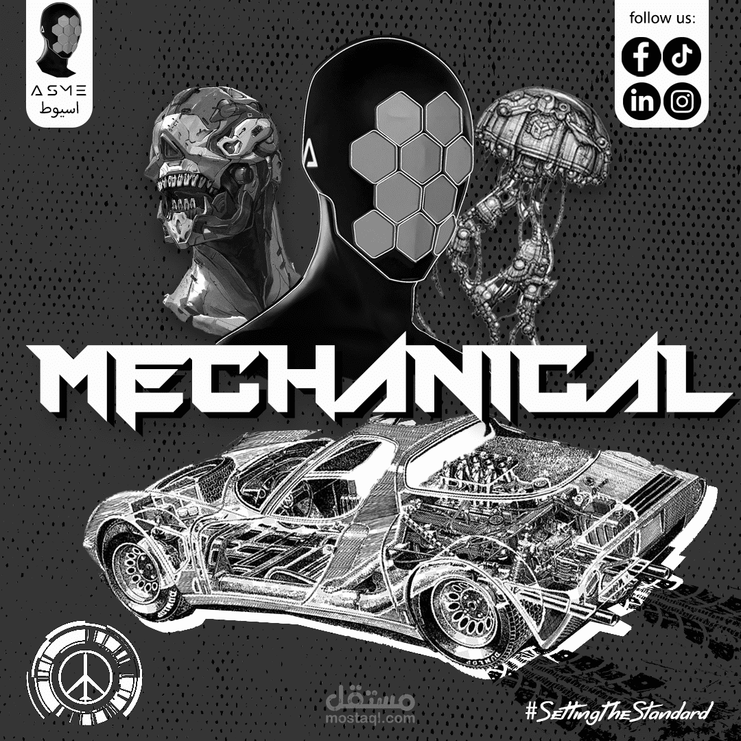 بوستر لبوست تعريفى عن قسم الميكانكس فى تيم ASME Assiut