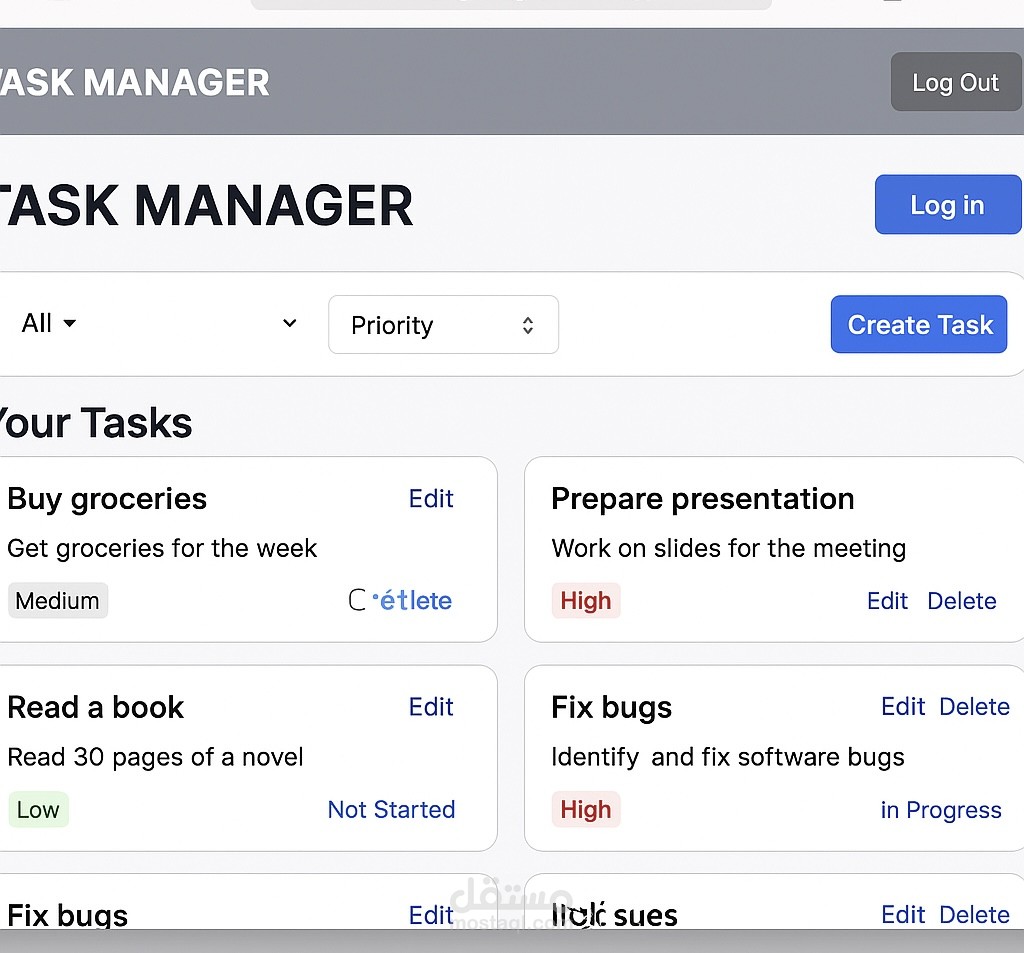 تطوير تطبيق ويب كامل لتتبع المهام اليومية