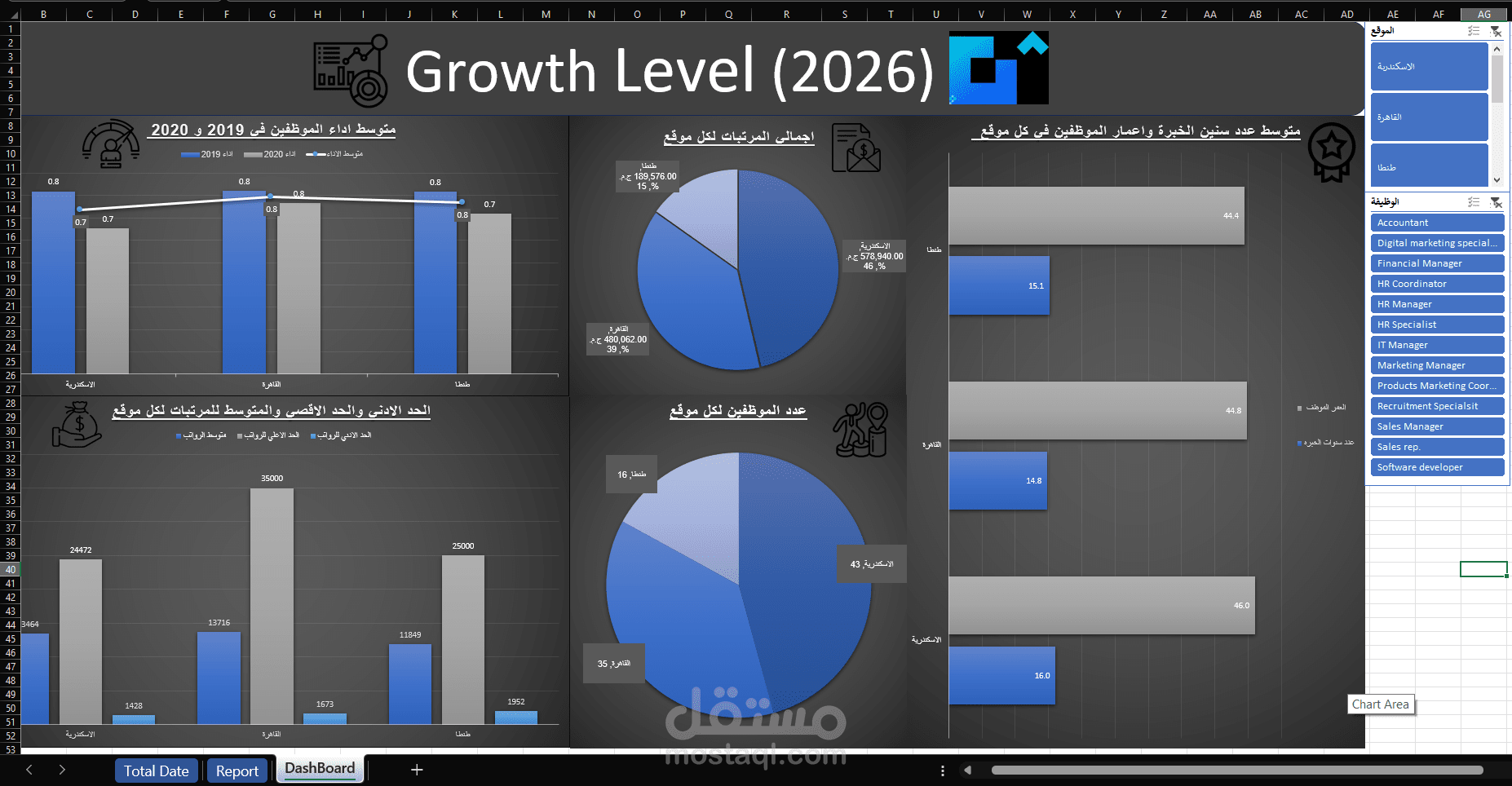 تحليل بيانات الاول لشركة Growth Level (Excel)