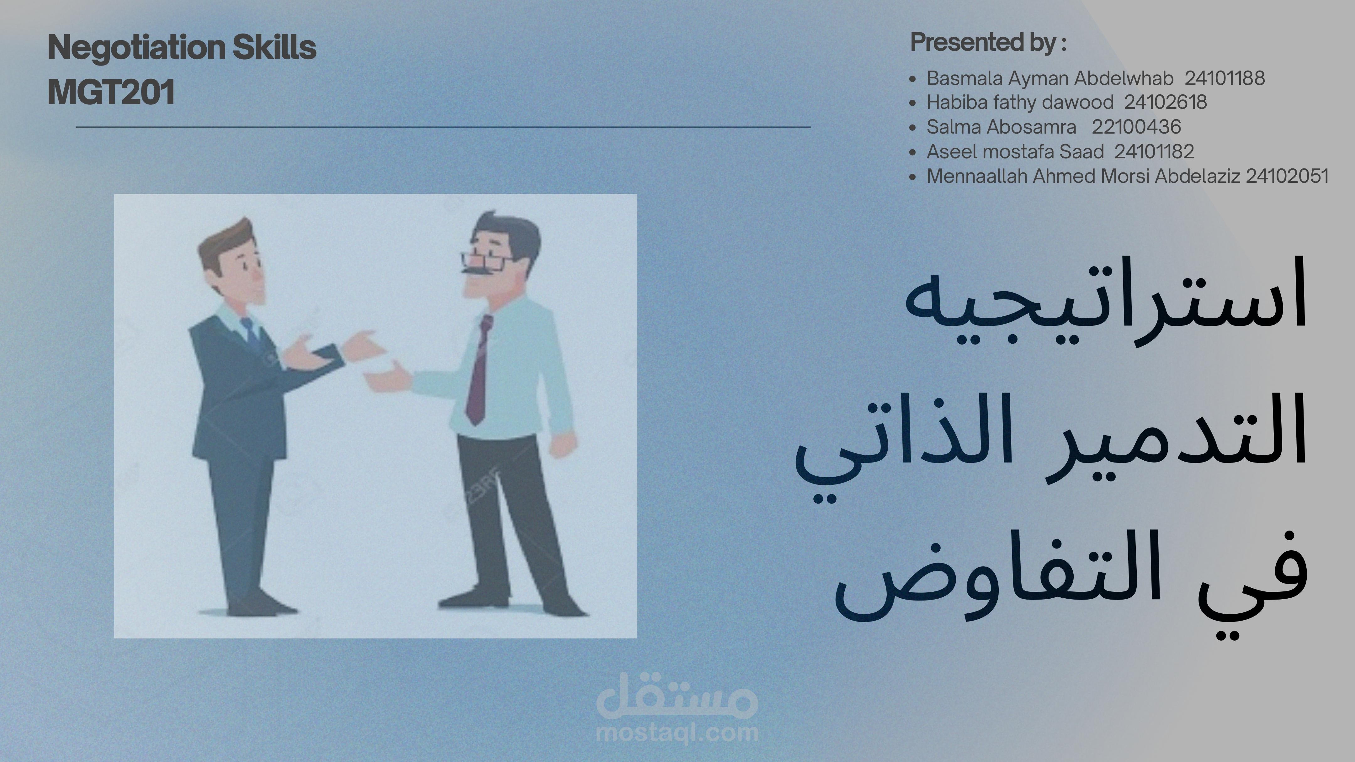 عرض تقديمي عن موضوع في مجال مهارات التفاوض
