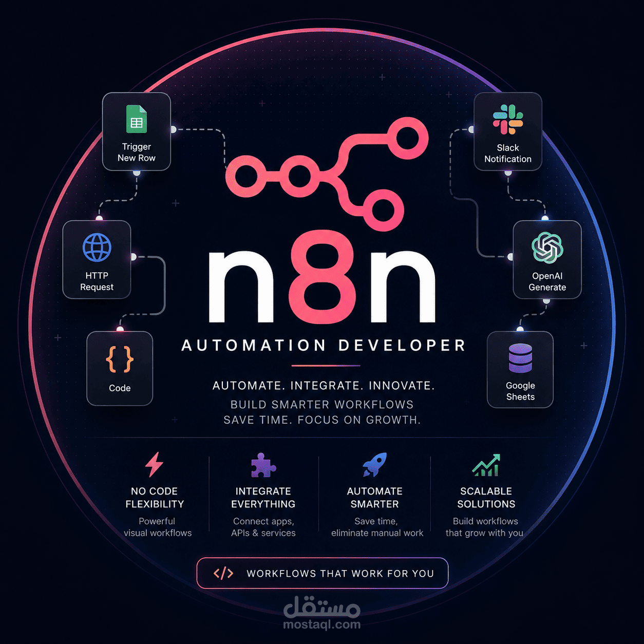 تصميم وبناء Workflows احترافية باستخدام n8n لأتمتة المهام وربط الأنظمة