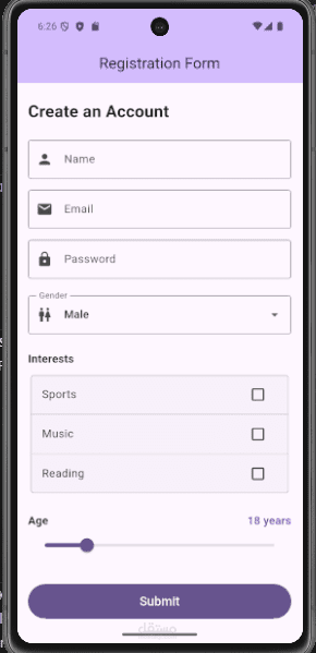 تطبيق نموذج تسجيل مستخدم