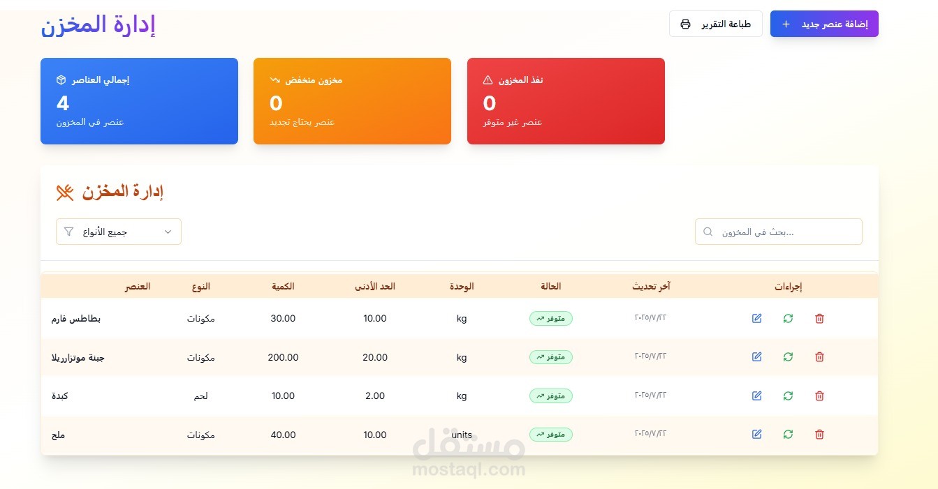 نظام إدارة مطعم ومخزن جُحا