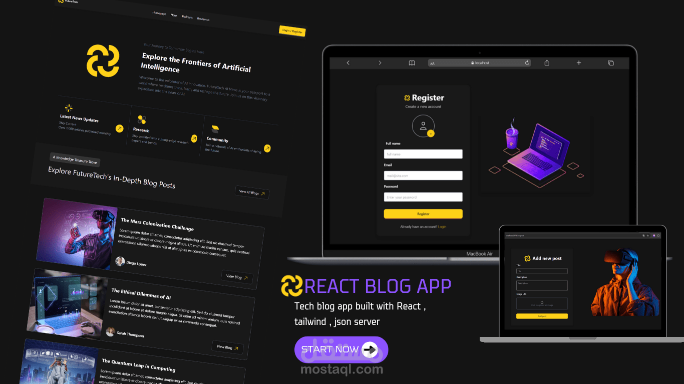 تطبيق مدونة تقنية (Tech Blog Web Application) باستخدام React