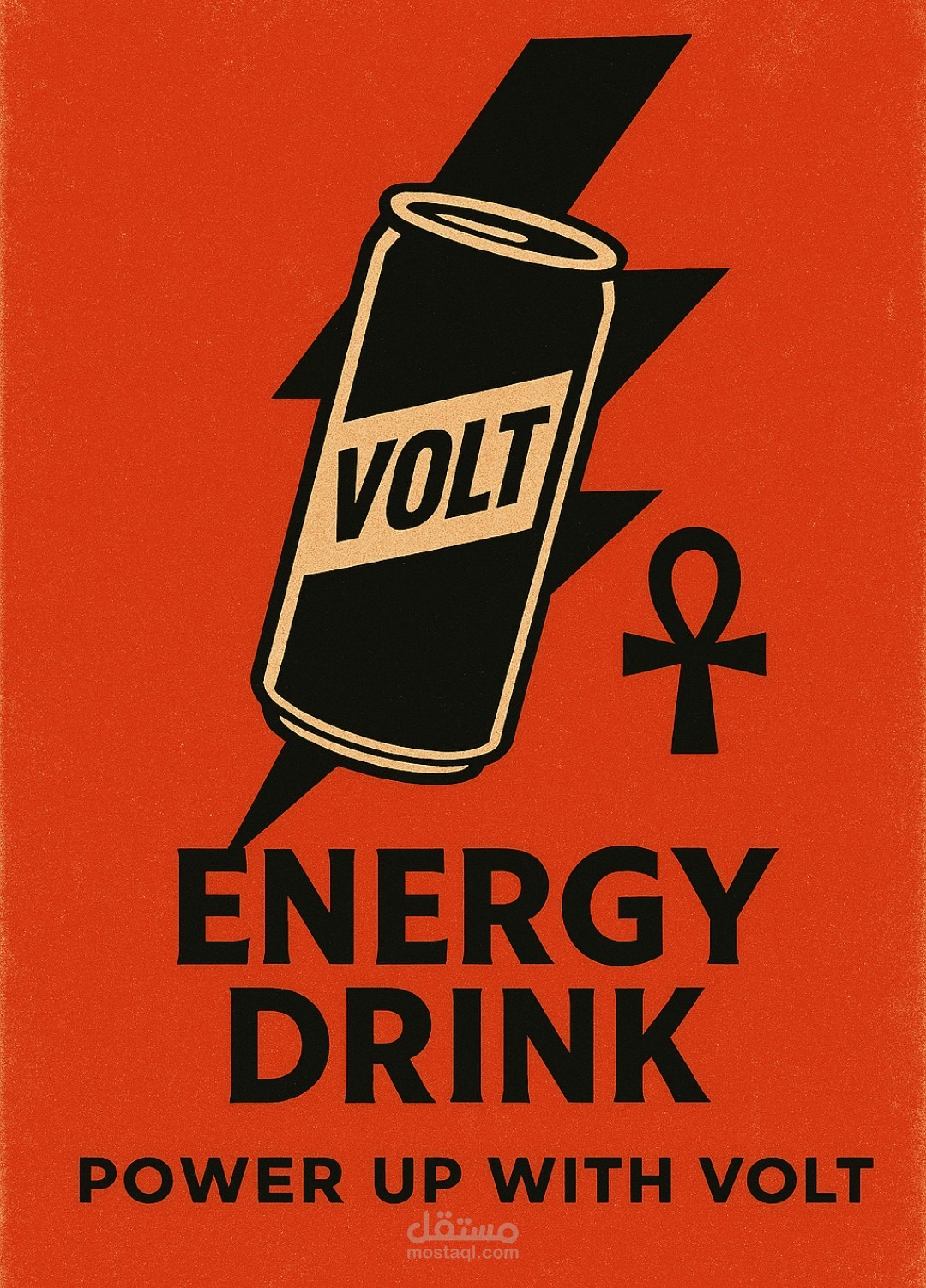 تصميم اعلان مشروب "VOLT" بأسلوب رمزي وحيوي