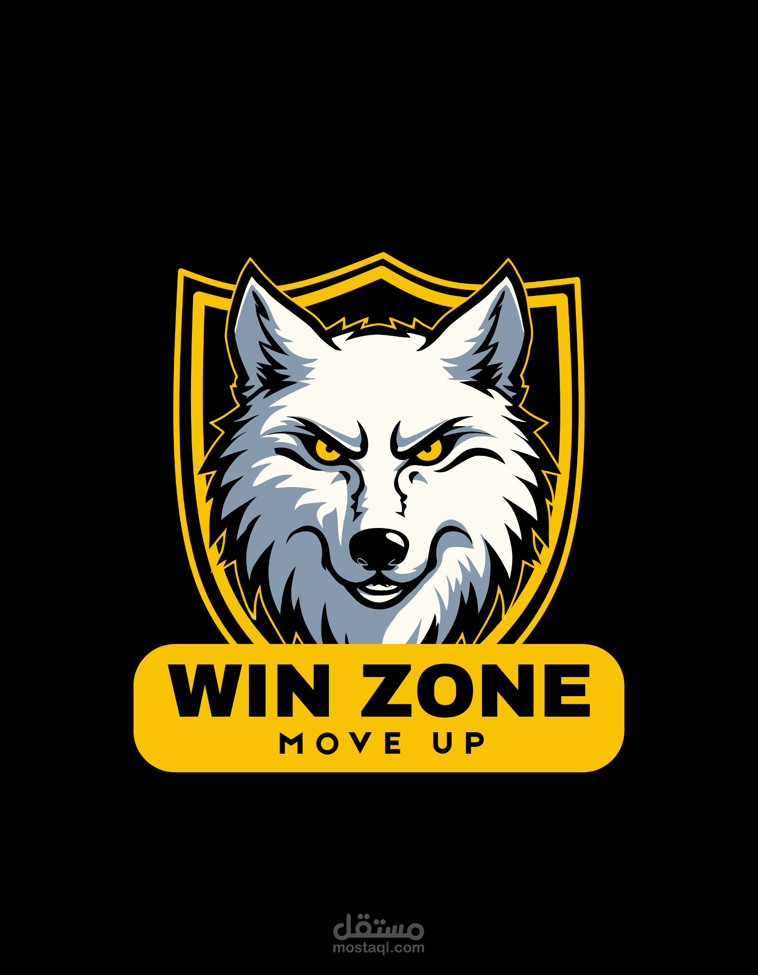 شعار احترافي لفريق WIN ZONE بأسلوب ذئب قوي وجريء