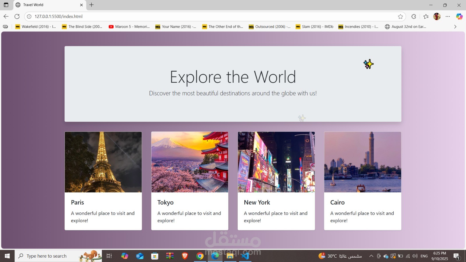 Interactive Travel Destinations Webpage