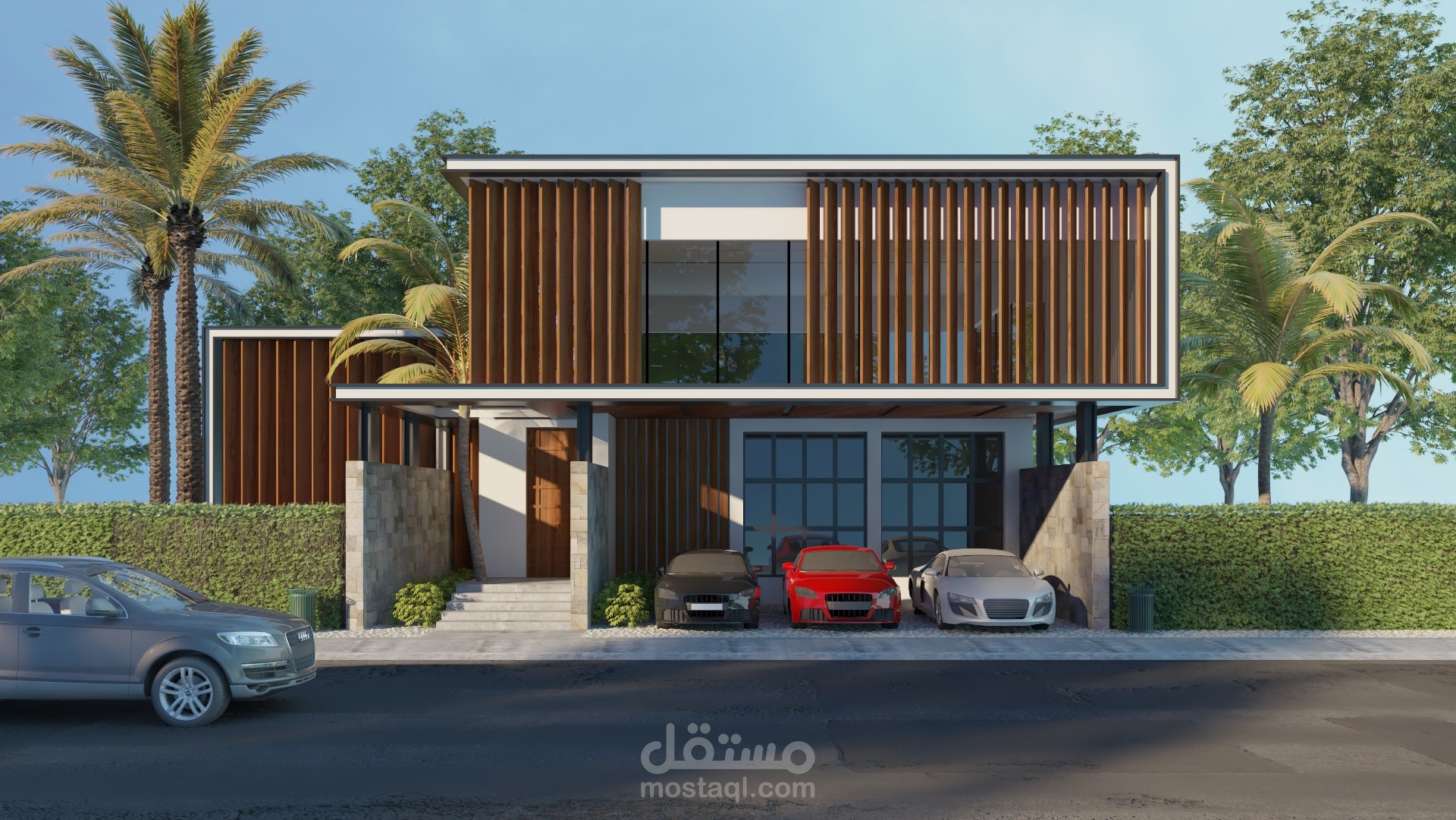 رندر معماري خارجي لفيلا موديرن